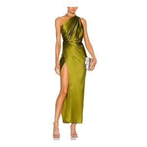 The Sei For Fwrd Asymmetrical Green Silk Draped Dress Size 6